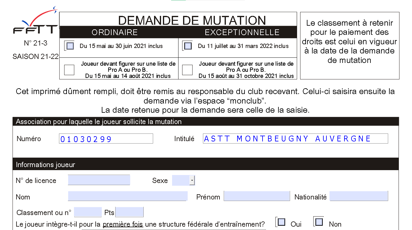 Demande de Mutation
